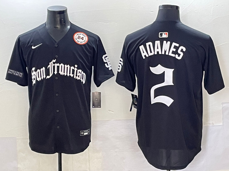 Men 2025 San Francisco Giants 2 Adames Black Five generations Joint Name Nike MLB Jersey style 21